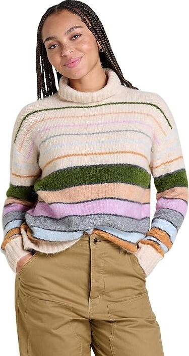 Toad&Co Toddy T-Neck Sweater Women's Clothing Oatmeal Stripe : MD, Nylon/Wool