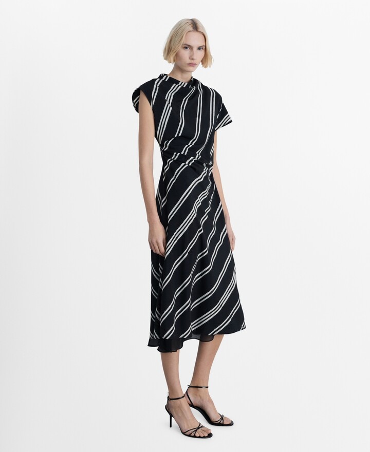 MANGO Women's Striped Print Midi Dress