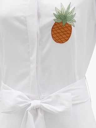 Loretta Caponi Marzia Tree-embroidered Cotton-pique Midi Dress - White Multi
