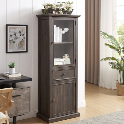 Red Barrel Studio Freestanding Cabinet with Glass Door and Shelves,Cabinet with Drawer