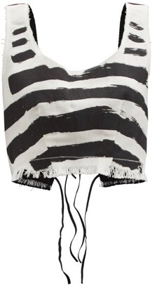 Marni Brushstroke-print Gauze Cropped Tank Top - Black Stripe