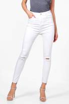 Thumbnail for your product : boohoo High Rise Slit Knee Step Hem Skinny Jeans