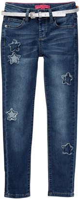 Betsey Johnson Star Patch Skinny Cuffed Jean with Sparkle Belt (Little Girls)