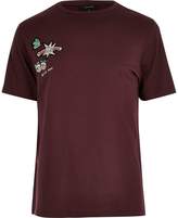 Thumbnail for your product : River Island Mens Burgundy Xmas badge detail T-shirt