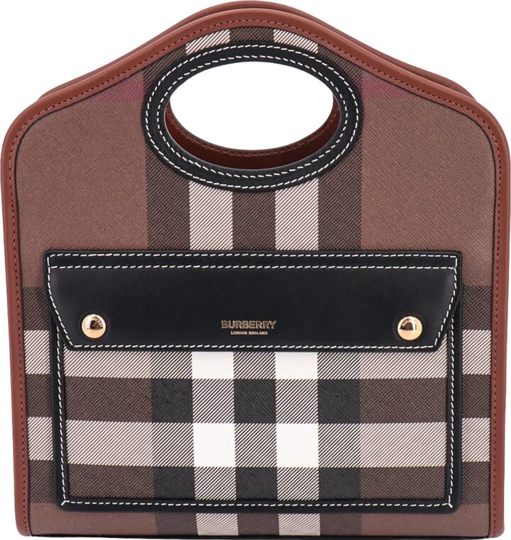 Ll Mn Pocket Ll6 Handbag - Burberry - Black/Tan - Cotton