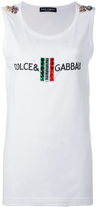 Dolce & Gabbana logo Italian flag tank top - women - Cotton/Crystal - 38