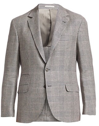 Brunello Cucinelli Glen Plaid Linen, Wool & Silk Jacket