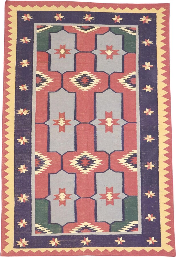 1stDibs Vintage Romanian Geometric Kilim Rug With Modern Tribal Style