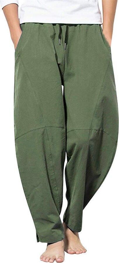 LUCKME Men Loose Fit Casual Trousers Hippie Harem Pants Combat Cargo Safety Work  Trousers Open Hem Baggy Trousers Harlan Wide Leg Elasticated Waist  Tracksuit Bottoms Sweatpants Green - ShopStyle