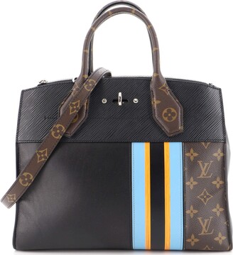 Authenticated Used LOUIS VUITTON Louis Vuitton City Steamer MM Handbag  M42435 Leather Black Gray Blue Silver Hardware 2WAY Shoulder Bag Tote 