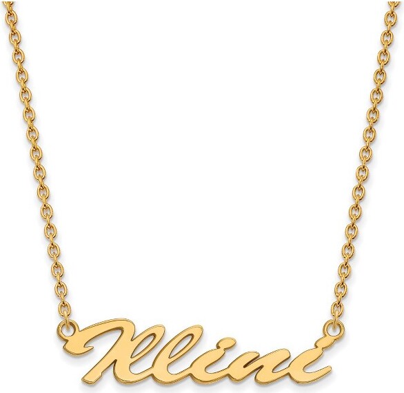 Black Bow Jewelry Co. BlackBowJewelry14kYellowGoldPlatedSterlingSilverIllinoisFightingIlliniNCAAMediumScriptNecklace18Inch