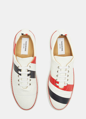 Thom Browne Diagonal Striped Pebble Grained Sneakers in White