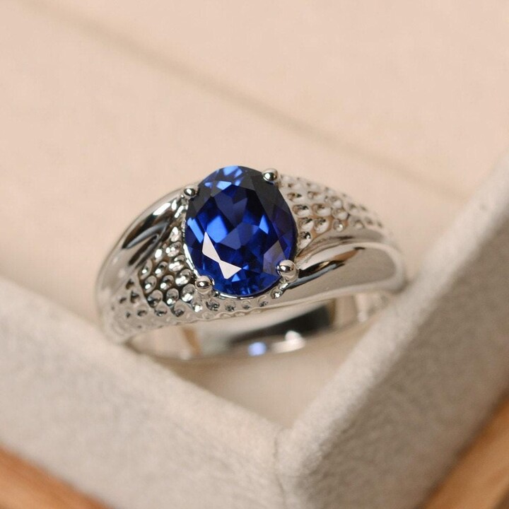 Etsy Sapphire Ring, Oval Cut Sapphire, Solitaire Sterling Silver, Blue Sapphire