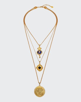 Ben-Amun Triple-Layer Charm Necklace, Gold/Blue