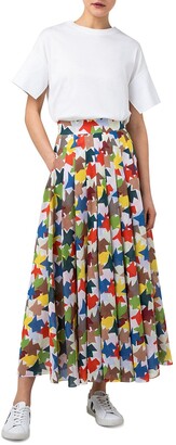 Akris Kinderstern Print Pleated Maxi A-Line Skirt
