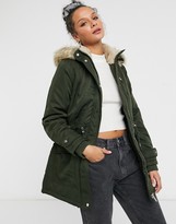 Thumbnail for your product : New Look parka with faux fur hood in khaki