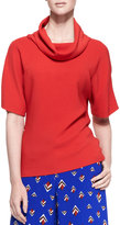 Thumbnail for your product : Carolina Herrera Short-Sleeve Knit Loose-Turtleneck Top, Lava Red