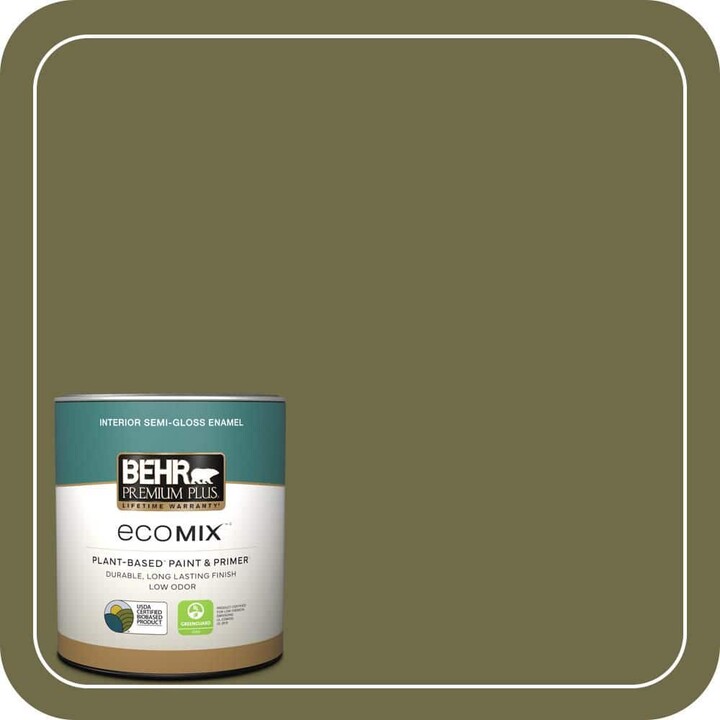 BEHR PREMIUM PLUS 1 qt. #390F-7 Wilderness Semi-Gloss Enamel EcoMix Plant-Based Interior Paint & Primer