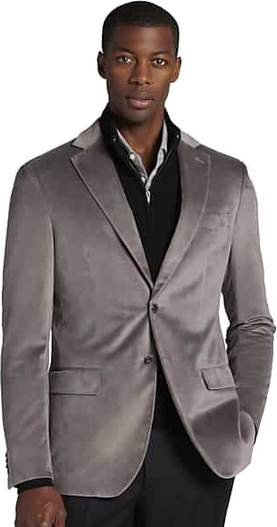 Joseph Abboud Men's Modern Fit Velvet Dinner Jacket Gray Velvet
