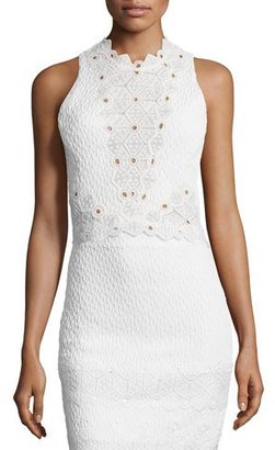Rebecca Taylor Sleeveless Textured Lace-Trim Top, Snow