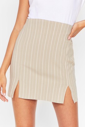 Nasty Gal Womens Striped Slit Bodycon Mini Skirt - Beige - 14