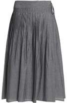 Thumbnail for your product : Vince Pleated Pinstriped Cotton-Poplin Midi Skirt