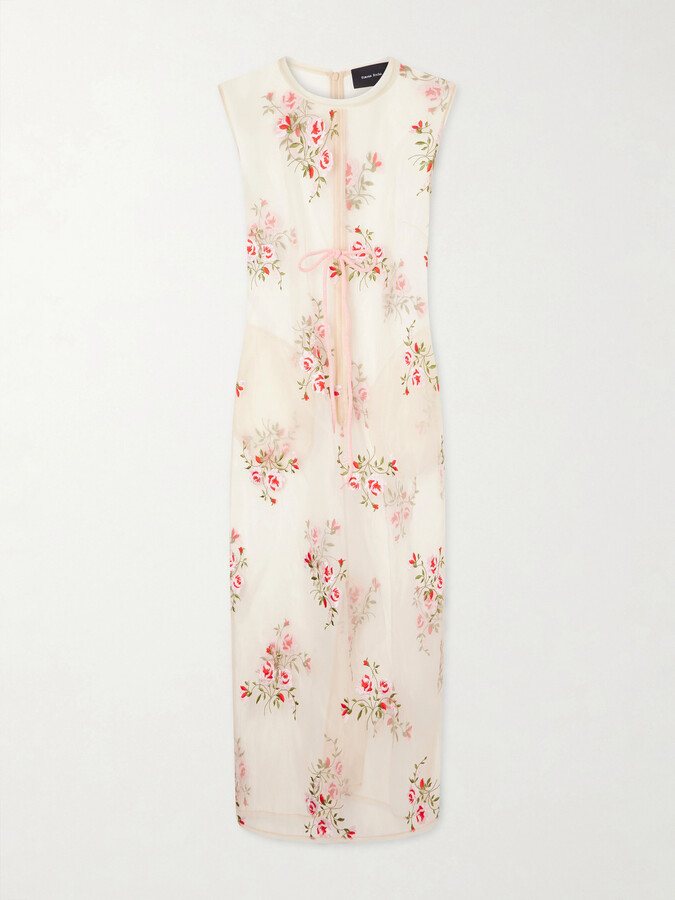 Simone Rocha Bow-embellished Embroidered Organza Midi Dress - Pink