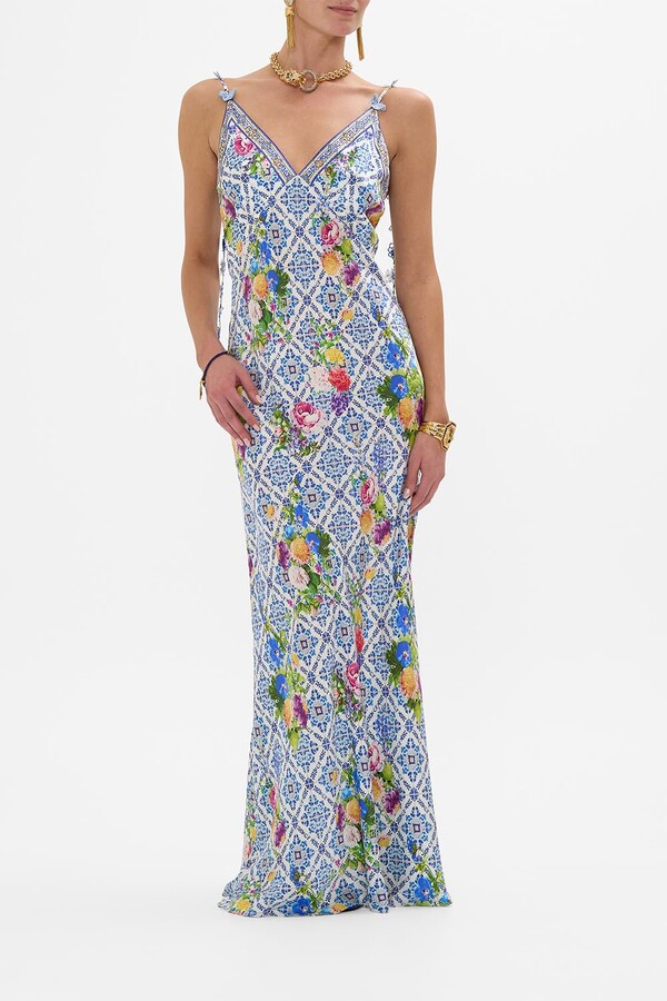 Camilla V Neck Full Length Bias Slip Dress Wall To Wall Wonders