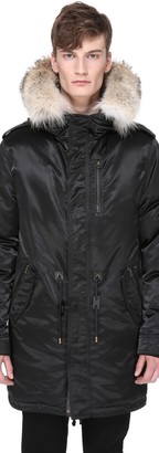 Mackage Moritz-Sa Satin Parka With Fur Lined Hood In Black