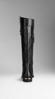 Thumbnail for your product : Burberry Embossed Check Panel Leather Riding Boots