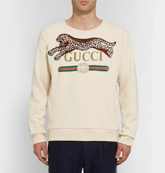 Gucci Appliqued Logo-Print Loopback Cotton-Jersey Sweatshirt - Men - Cream
