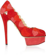 Thumbnail for your product : Charlotte Olympia Love Me Heart-appliquéd Suede Pumps
