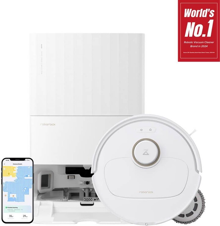 Roborock Qrevo Pro 13. 4in Robotic Vacuum, with Lidar Smart Navigation, FlexiArm Edge Mopping, Dynamic Hot Water Re-Wash in White