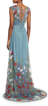 Alice + Olivia Merrill Floral-Embroidered Sleeveless Maxi Dress