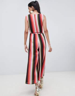 ASOS Design Jumpsuit With Wrap Front In Multi Stripe