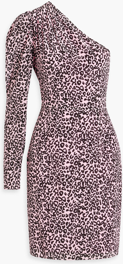 Les Rêveries One-shoulder gathered leopard-print silk crepe de chine mini dress