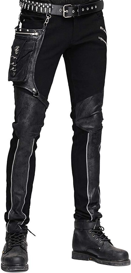 Devil Fashion Mens Dieselpunk Pants Jeans Black Gothic Punk Faux Leather  Hip Bag - ShopStyle