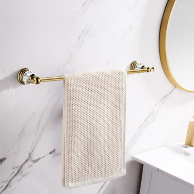 xinfeng Gold Towel Bar, Adjustable Crystal Towel Holder, Golden Finished Bathroom Single Towel Racks Rail Wall Mounted