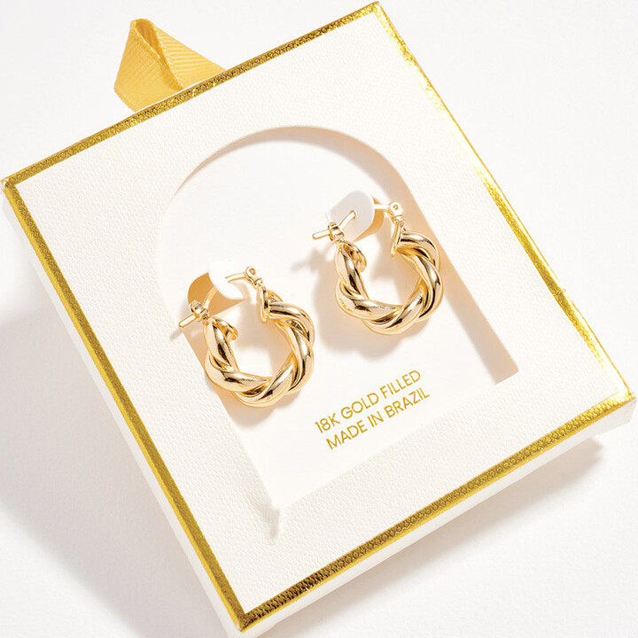 FASHNZFAB 18K Gold Filled Twisted Pin Catch Hoop Earrings
