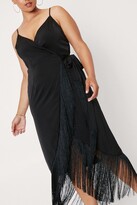 Thumbnail for your product : Nasty Gal Womens Plus Size Fringe Trim Satin Wrap Midi Dress