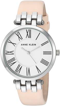 Anne Klein Women's AK-2619SVLP Silver-Tone and Light Pink Leather Strap Watch