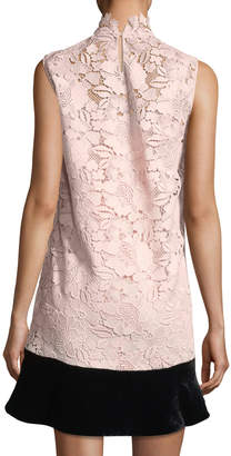 No.21 Simona High-Neck Sleeveless Lace Dress w/ Velvet Hem