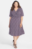 Thumbnail for your product : Jessica Howard Print Drape Neck Ruched Waist Dress (Plus Size)