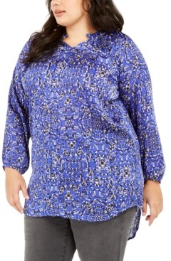 NY Collection Plus Size Printed High-Low Top Bumac Size 3XL