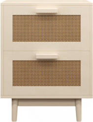 Everly Quinn Rattan Nightstand Wood End Table Side Table With 2 Faux Rattan-Decorated Drawers Bedside TableWood Accent Table With Storage
