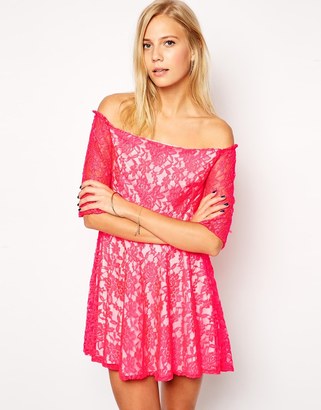 Love Off Shoulder Lace Dress - Pink