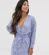 Thumbnail for your product : ASOS Petite DESIGN Petite mini dress with batwing sleeve and wrap waist in scatter sequin