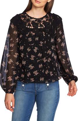 1 STATE Lace Inset Ditsy Top