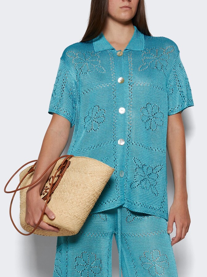 Calle Del Mar Floral Tile Short Sleeve Shirt Lake Blue