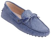 Thumbnail for your product : Tod's metallic blue fabric bow tie detail slip-on driving loafers